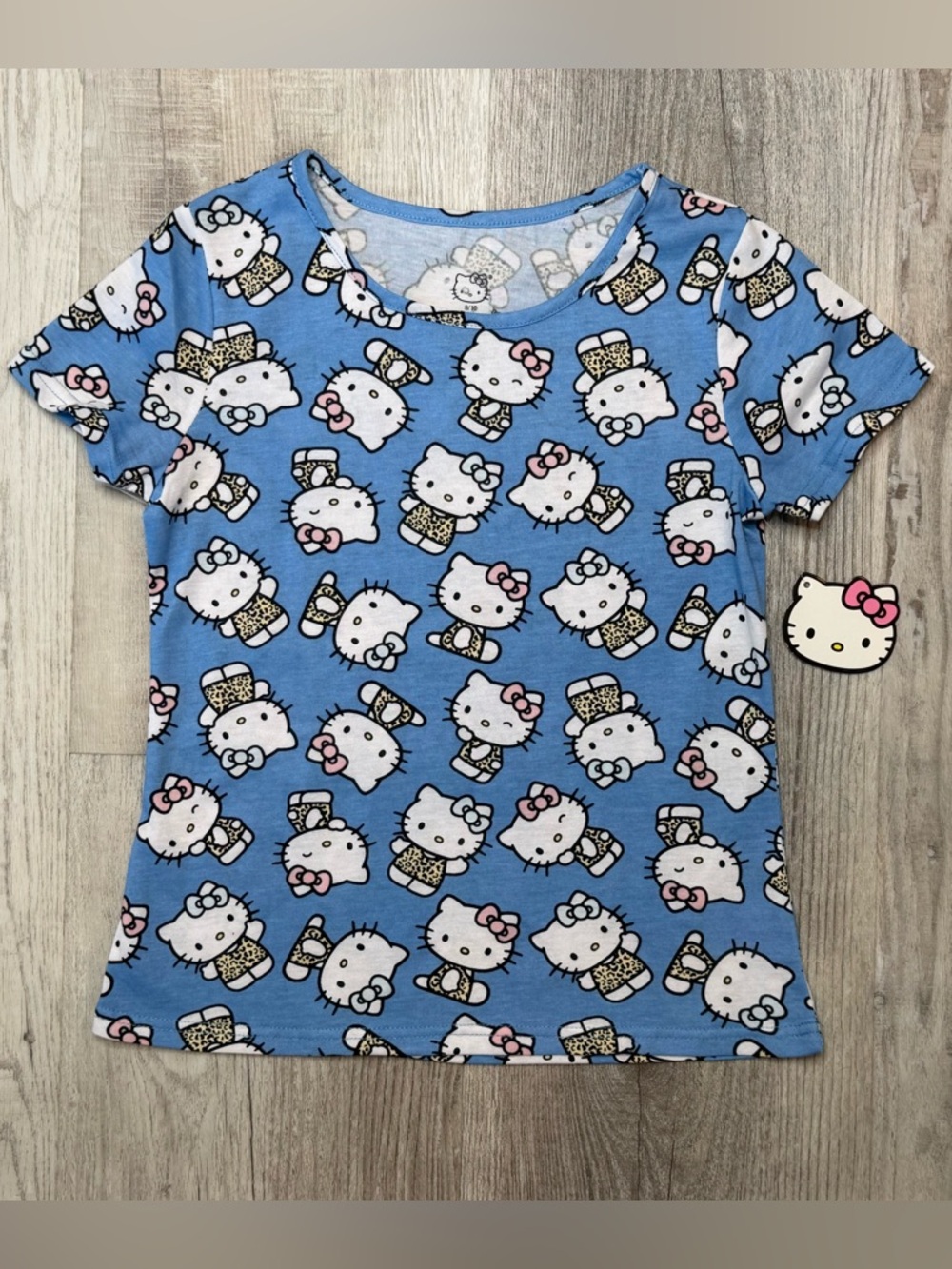 Hello Kitty Patterned Blue Short Sleeve Tee Girls Size 8/10 NWT